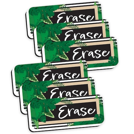 Ashley Productions Magnetic Whiteboard Eraser, Boho Style Leaves with Border, 2in. x 5in., 6PK 09986